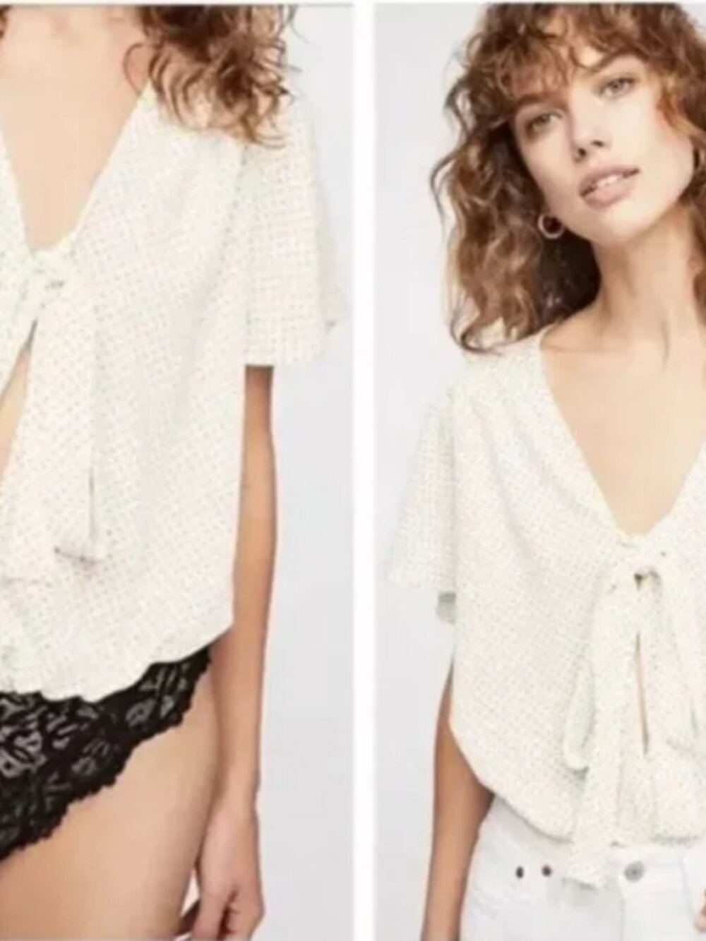 Free People Uptown Girl Front Tie Blouse with Lace Bodysuit